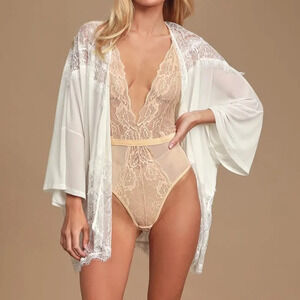 Lulu's Cream Lace Bodysuit and Robe Set